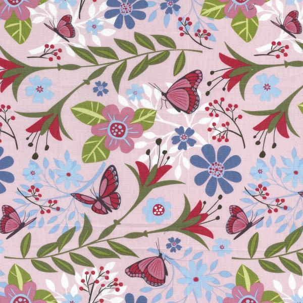 Flutter Pink - Butterflies, Flowers on a Pink Background - Click Image to Close