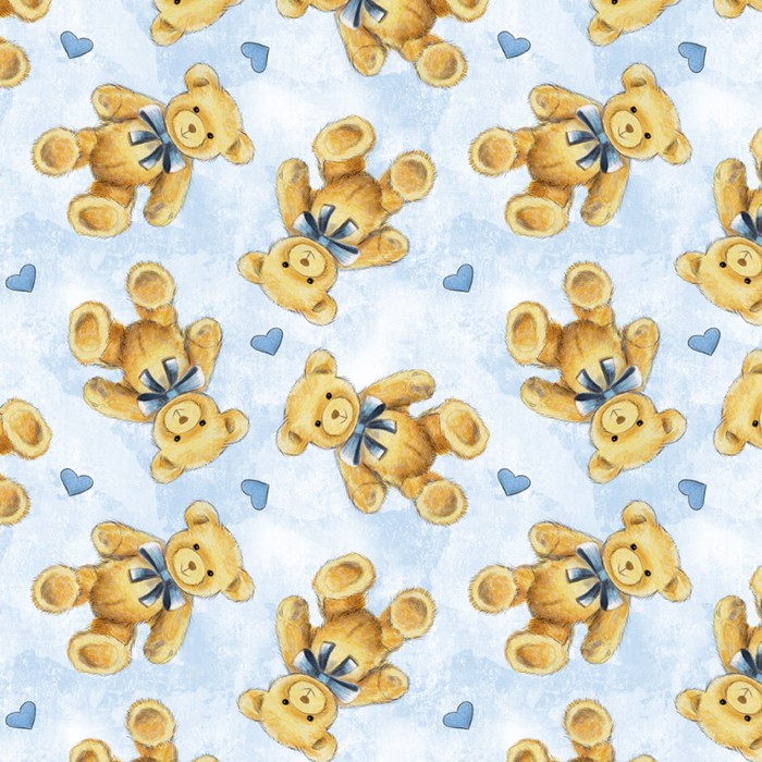 Sleepytime Animals- Teddy Bears and Hearts on Blue Background - Click Image to Close