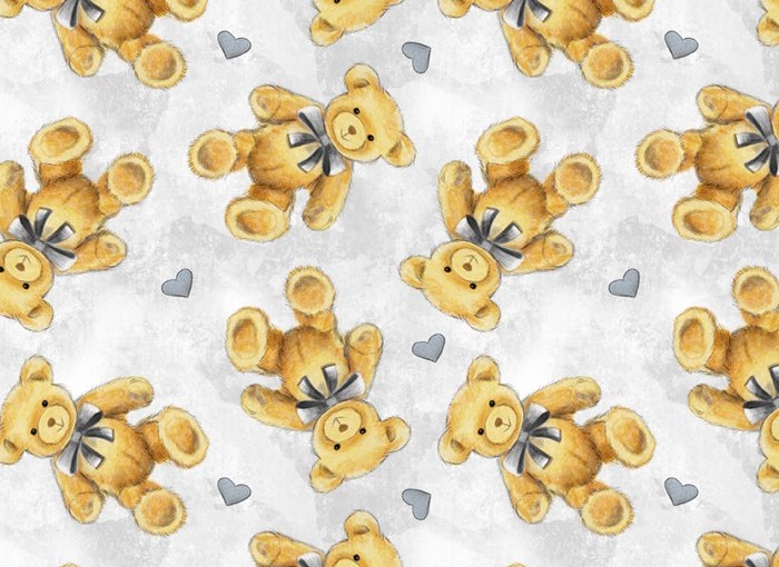 Sleepytime Animals- Teddy Bears Hearts on Light Grey Background - Click Image to Close