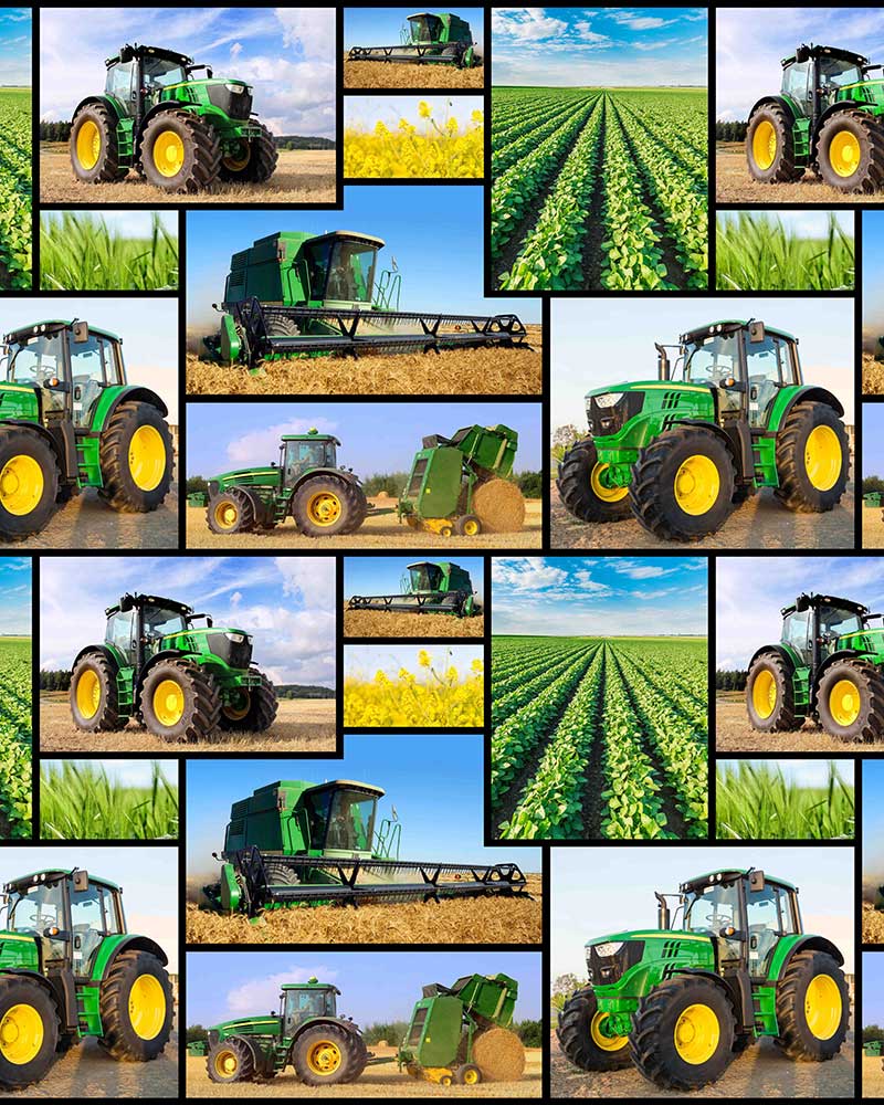 Farm Machines: Block Collage Allover Tractor, Header, Harvester - Click Image to Close