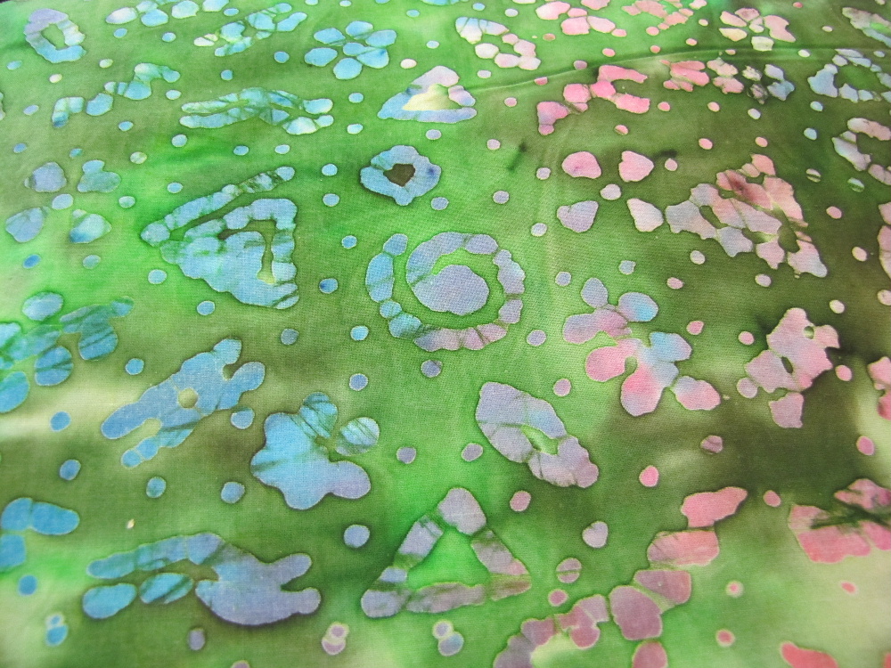 Batik with Green Tone Backround and Blue and Pink Prints - Click Image to Close