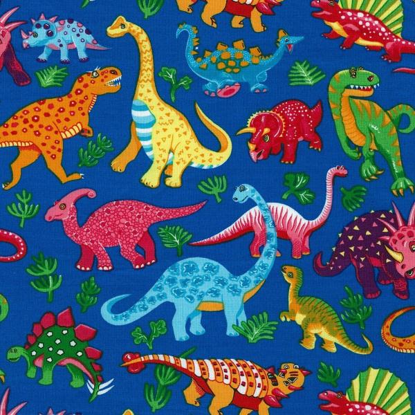 Bright Coloured Dinosaurs on a Blue Background - Click Image to Close