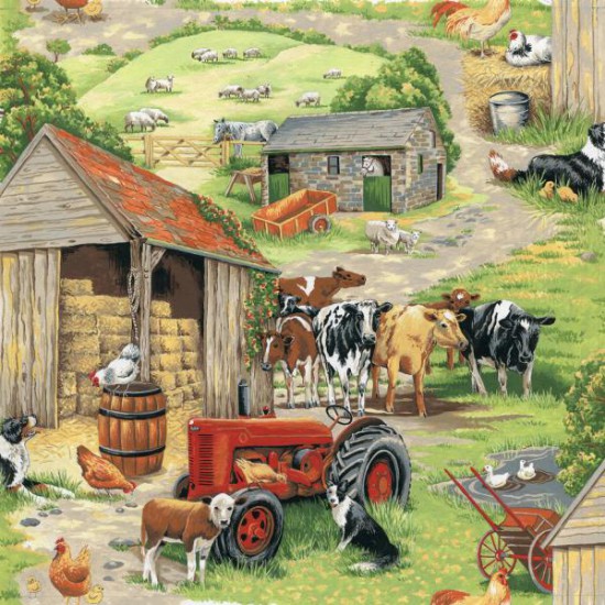 Tractor farm sheep chicken cow cows dog hay - Click Image to Close