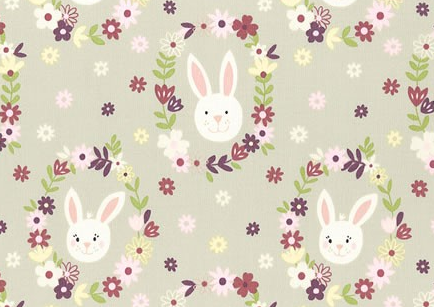 Bunny Garden on Light Grey Background Rabbit Heads in Flowers - Click Image to Close
