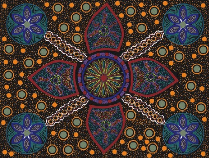 Stella - Black - Australian Aboriginal Fabric - Click Image to Close