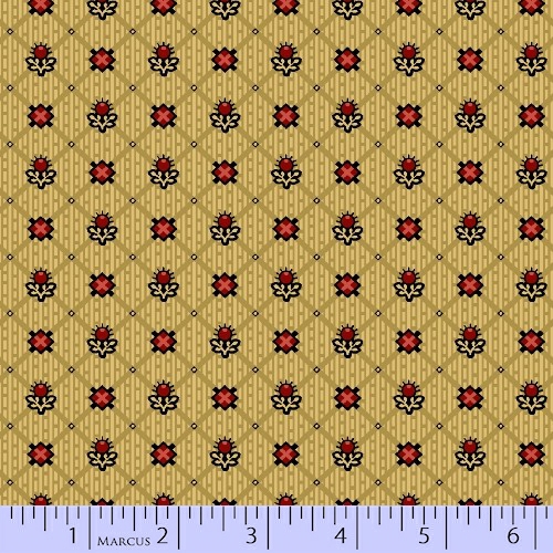 Civil War Melodies Cream With Black & Red Flowers & Criss Cross - Click Image to Close