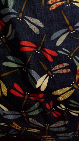 Dragonfly Red,Blue, Grey, Beige Dragonflies on a Navy Background - Click Image to Close