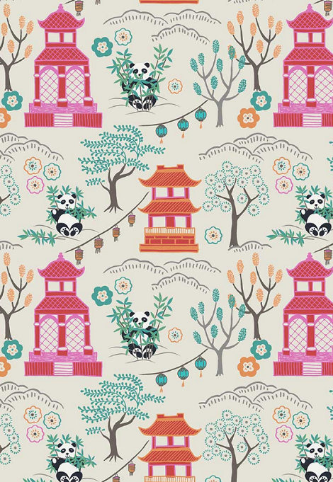 ** CREAM BACKGROUND **Minshan panda oriental temples lanterns - Click Image to Close