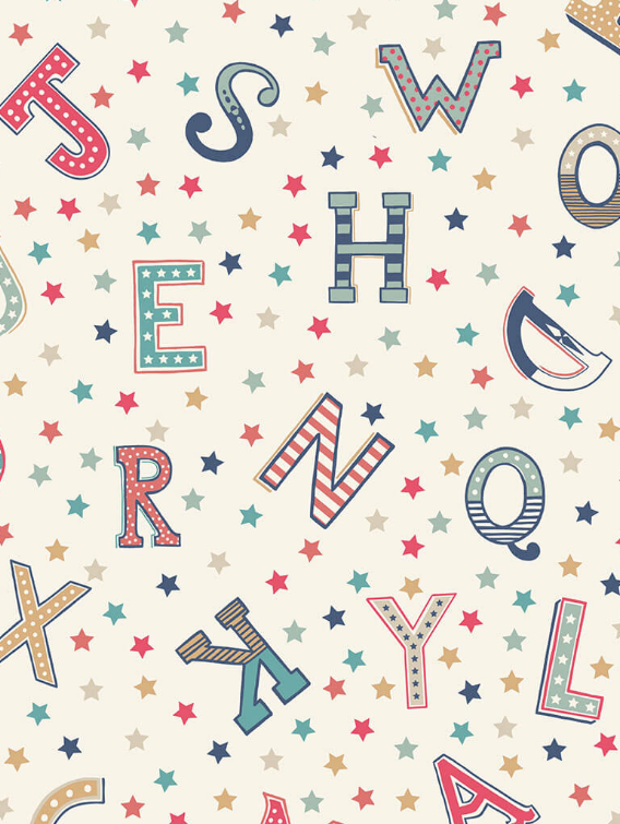 Vintage Circus Stars and Letters on cream /off white background - Click Image to Close