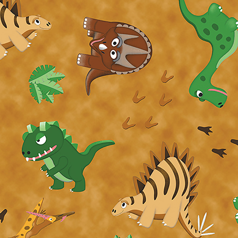 Green & Brown Dinosaurs on a Mottled Brown Background - Click Image to Close