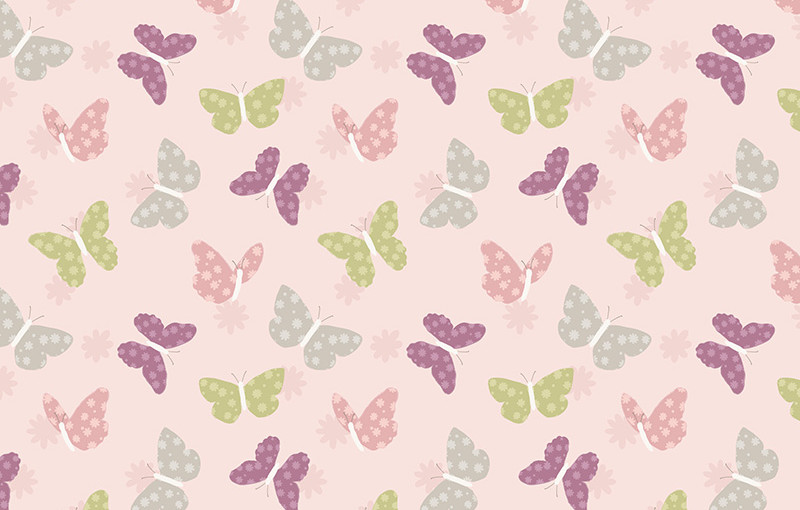 Bunny Garden Butterflies Butterfly on Light Pink Background - Click Image to Close
