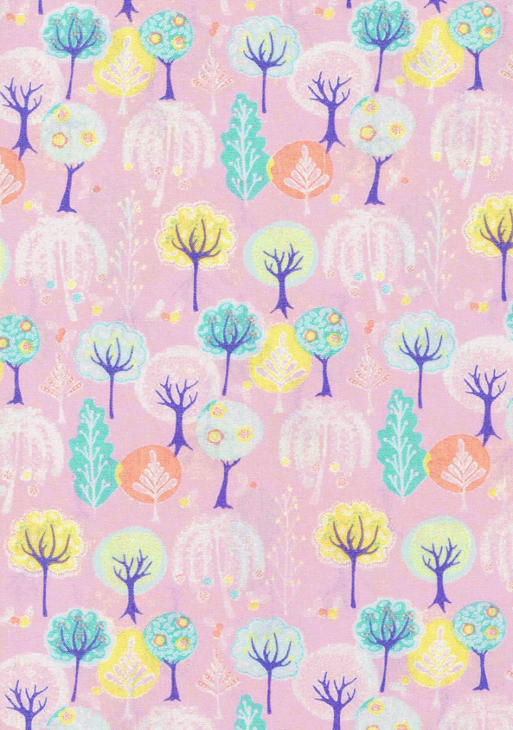 Springburst 1606E Pink Background with Lemon, Blue Green Trees - Click Image to Close