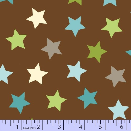 Zig Zag Collection Flannel - Blue, White & Green Stars on Brown - Click Image to Close