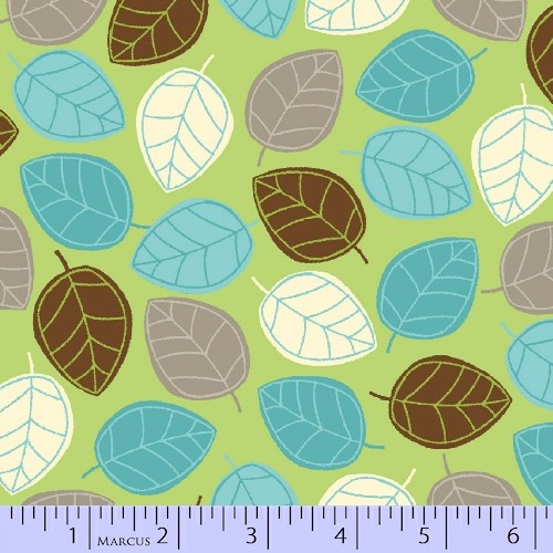 Zig Zag Collection Flannel - Blue, Grey, Brown & White Leaves - Click Image to Close