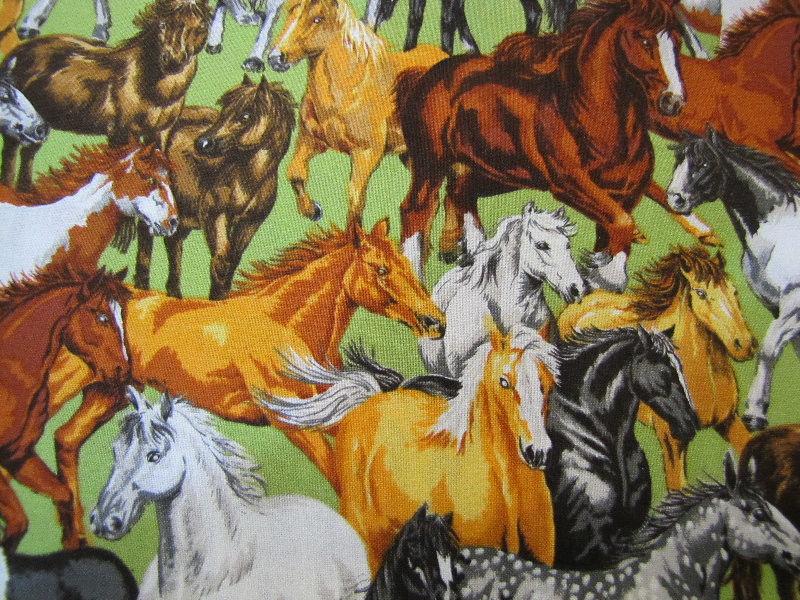 Horse - A Toss of Various Coloured Horses on a Green Background - Click Image to Close