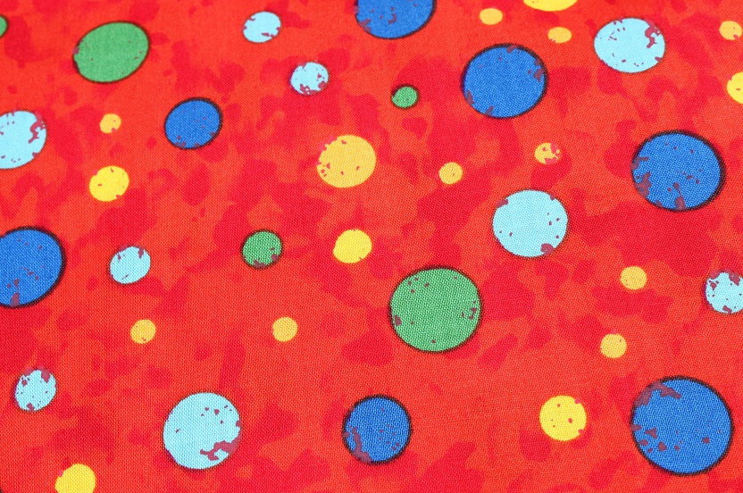 Coloured Spots on Red Background - Spot Dots - Click Image to Close