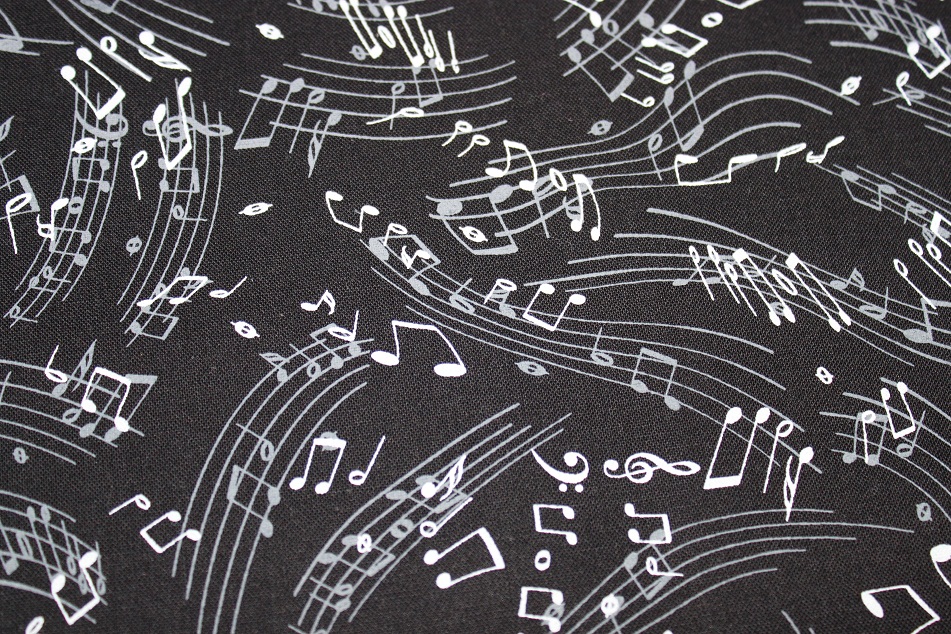 White Musical Notes on Black Background - Click Image to Close