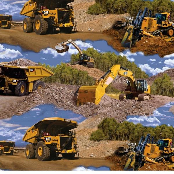 Caterpillar Trucks Diggers Excavators with clouds - Click Image to Close