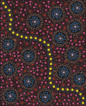 Dreamtime Flowers Black - Australian Aboringal Fabric - Click Image to Close