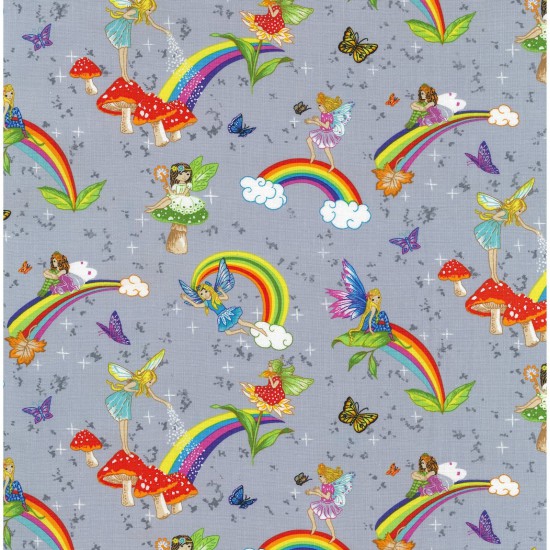 PPN - Fairies Bright Rainbow Butterfly Fairy Grey Background - Click Image to Close