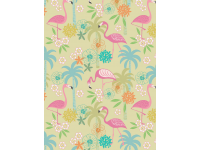 Flamingo with flowers and palm trees