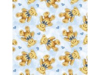 Sleepytime Animals- Teddy Bears and Hearts on Blue Background