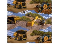 Caterpillar Trucks Diggers Excavators with clouds