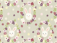 Bunny Garden on Light Grey Background Rabbit Heads in Flowers